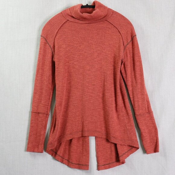 Free People Tunic Top Womens S Split Back Burnt Orange Turtleneck Slub Knit - Picture 1 of 9